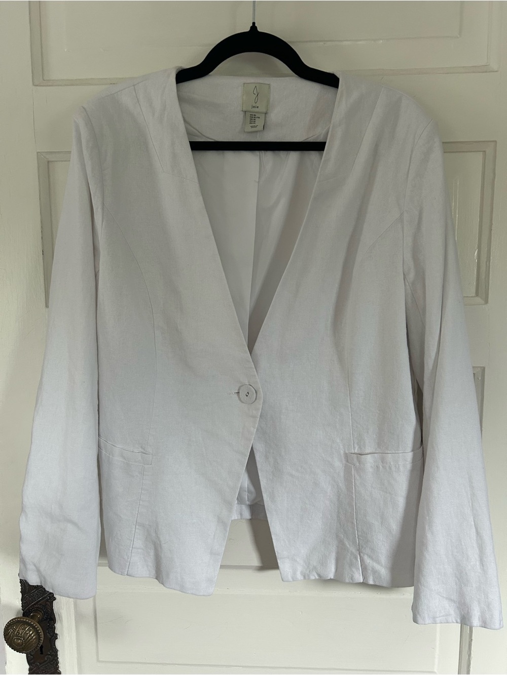 NWT Joie White Single-Button V-Neck Blazer. Linen/Viscose. Resort, Chic Size XL - Picture 1 of 12